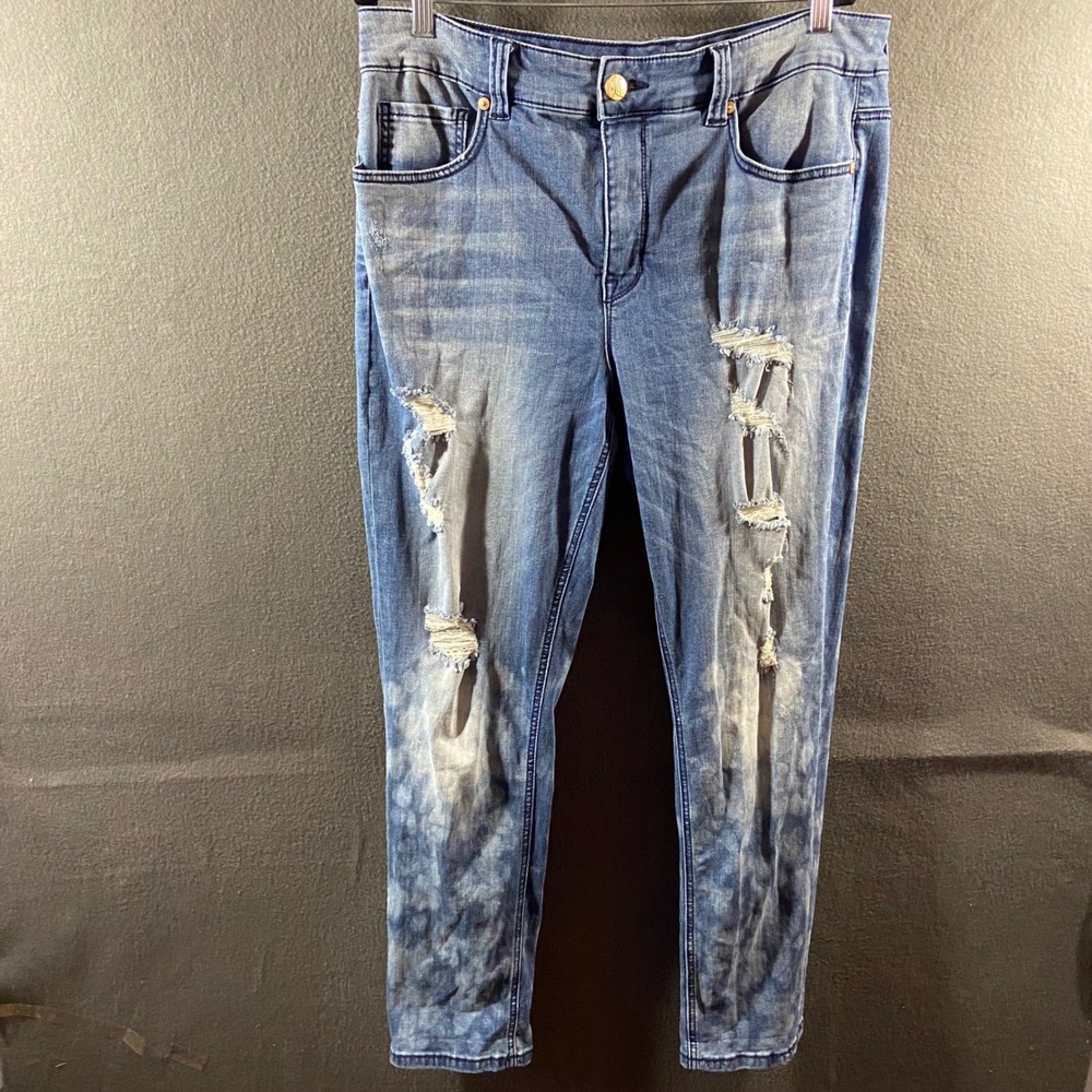 Melissa McCarthy Seven7 Jeans 18 high rise Skinny Distressed Acid Wash Blue
